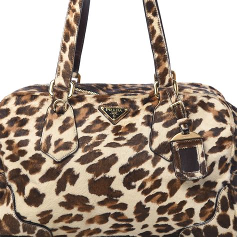 PRADA Calf Hair Leopard Print Shoulder Bag Avorio